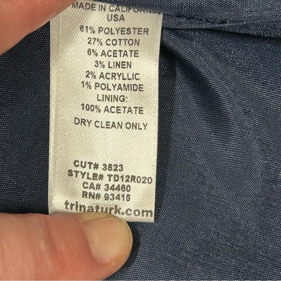 Trina Turk Womens 6 Fairlawn Floral Jacquard Dress Navy Blue Fit Flare EUC Lined - Picture 6 of 8